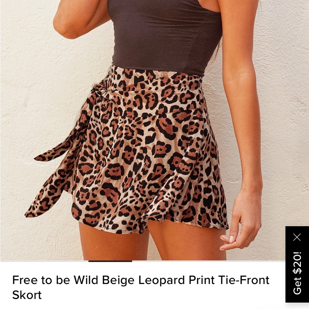 Lulus Free To Be Wild Beige Leopard Print Tie-front Skort - Size M - Picture 3 of 4